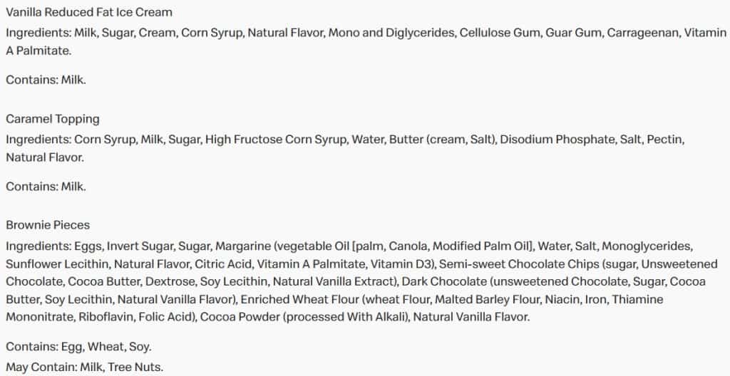 McDonald's Caramel Brownie McFlurry Ingredients and Allergenes